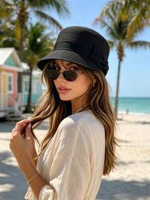 1pc Women's Bohemian Fashion Straw Bow Equestrian Hat, Sun Protection Summer Beach Hat, Suitable For Vacation, Daily Wear And Beach - Multicolor - View 4
