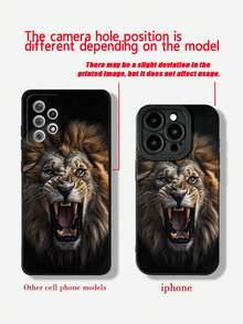 1pc Precision Hole Straight Edge Animal Lion Painted Thick Anti-Drop Phone Case Protective Cover With Silicone Wrist Strap Accessory, Compatible With IPhone/ Galaxy/ - Multicolor - View 5