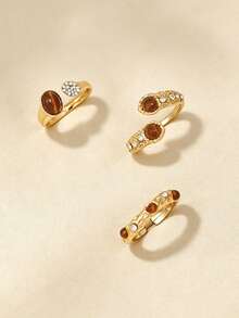 3pcs Vintage Stackable Ring Set, Fashionable Daily Jewelry, Elegant Anniversary Gift - Gold - View 3