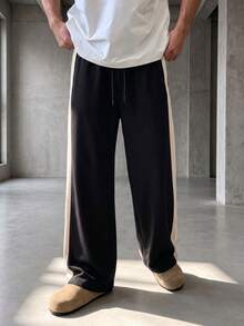 GRDR Men's Summer Casual Loose Drawstring Elastic Waist Wide Leg Long Pants With Draped Lazy Style - Black - View 3