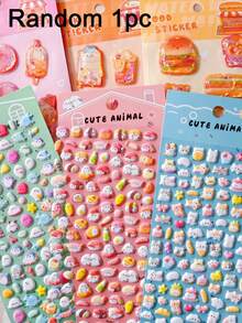 3D Glitter Shaker Cup Embossed Crystal Liquid Stickers, Cute Cartoon Food Series Planner Stickers, Mixed Decorative Scrapbook Stickers - Multicolor - View 11