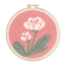 Pink Tulip Punch Needle Embroidery DIY Kit, Includes 20cm Embroidery Hoop, Printed Fabric, Yarn And Full Tool Set, Suitable For Beginners, Stress Relief Handmade Craft, Finished Round Decorative Wall Hanging, Ideal For Home Decor, Creative Holiday Gift Handmade Material Pack - A - View 6