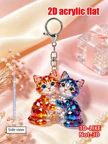 2D Flaches Design Süßer Umarmender Katzen Schlüsselanhänger, Modischer Katzen Thema Party Schlüsselanhänger, Taschen Dekoration. Geeignet für Werbegeschenke, Verpackungsdekoration, Auto Hängedekoration, Rucksack Dekoration, Autoschlüssel Dekoration. Ein durchdachtes und warmes Geschenk für Schulanfang, Lehrertag, Muttertag, Geburtstag und andere Feste. - Verschiedenfarbig - Übersicht 2