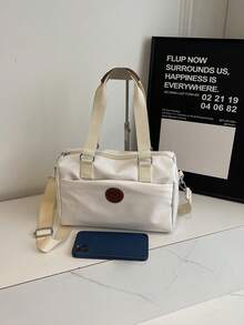 新款女款多口袋單肩包 尼龍布料 柔軟表面 休閒斜挎包 大容量 百搭女包 開學季適用 - 白色 - 查看 9