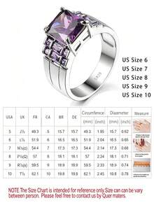 1pc 925 Sterling Silver Square Purple Cubic Zirconia Women's Ring, Women's Jewelry, Size 6-10, Fashionable & Simple, Suitable For Daily Wear, Gift With Gift Box - Silver - View 4