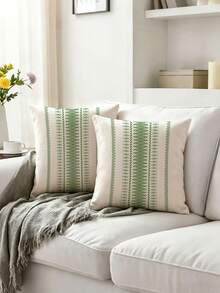 2 piezas, Fundas de cojín decorativo con diseño de línea minimalista bohemio, cierre con cremallera, lavables a máquina, fundas de cojín decorativas para todas las estaciones, decoración del hogar, fundas de cojín para sofá, adecuadas para dormitorio, sala de estar, sofá, coche, cojines de silla (sin relleno de cojín) - Verde claro - Ver 1