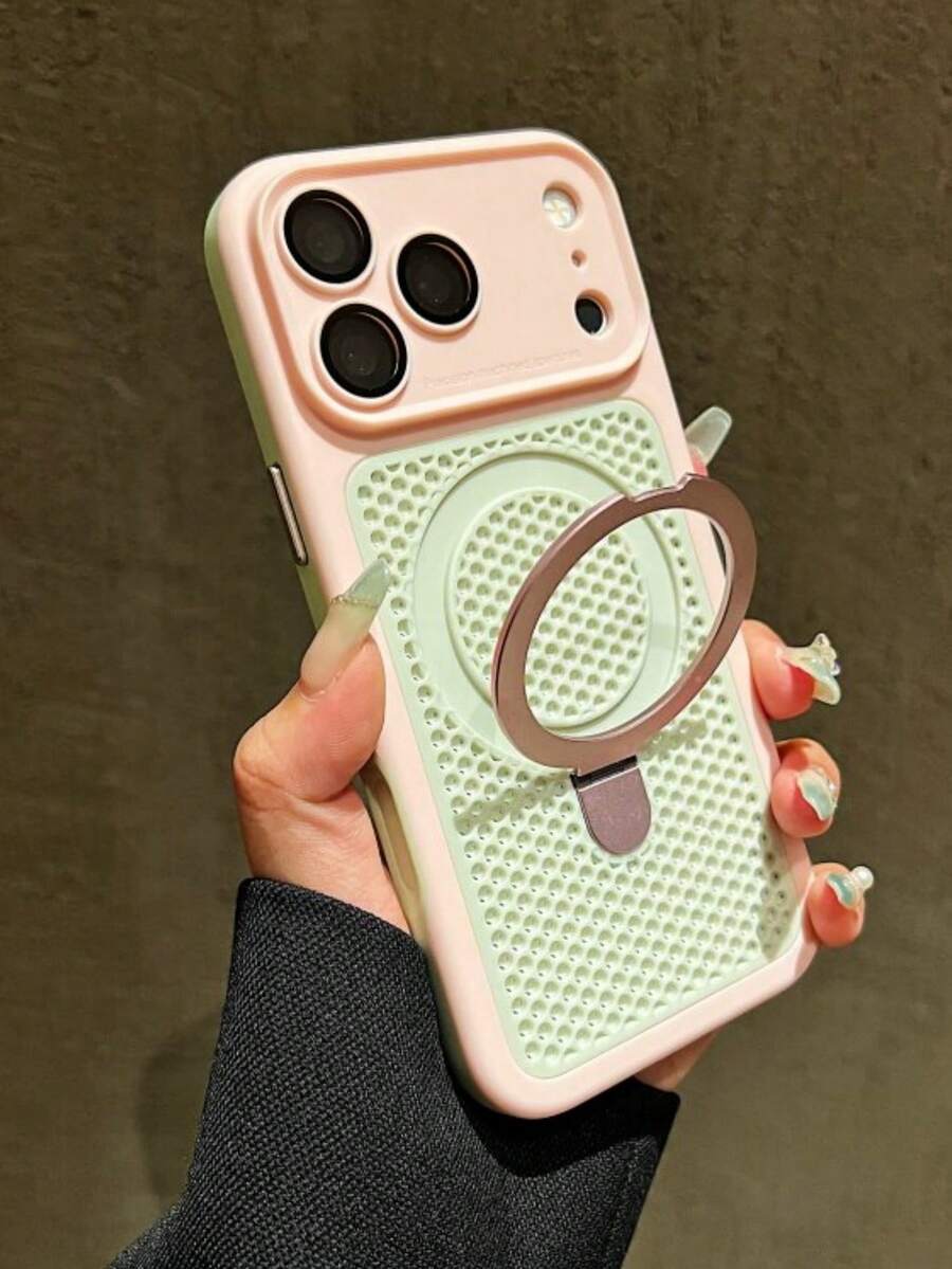 1pc Color Match Cooling Breathable Heat Dissipation Invisible Ring Holder Magnetic Phone Case Compatible With IPhone 18 Pro Max 17 Pro Max 16 15 14 13 12 Pro Max Plus Wireless Charge Soft Silicone Cover - Pink - View 1