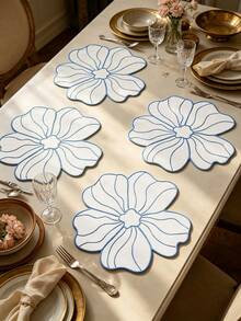 12pcs, Blue 5-Petal Flower Fabric Embroidered Placemats, Non-Slip Heat-Resistant Table Mats, Odorless, Durable And Washable Dish Pads, Practical And Highly Attractive Table Mats, Suitable For Restaurants, Cafes, Homestays, Compatible With Festivals, Parties, Gatherings, Birthdays, Weddings, Dinners. - Multicolor - View 9