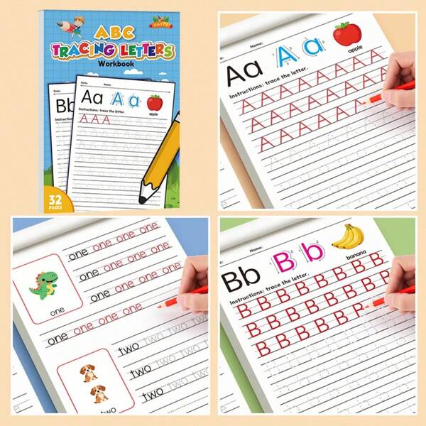 1 Peça Livro de Prática de Traçado de Letras em Inglês, Layout Minimalista e Limpo, Caderno de Exercícios de Alta Qualidade para Escrita Diária em Inglês e Padronização de Traços de Letras Maiúsculas e Minúsculas, 32 Páginas de Conteúdo Abrangente de Prática