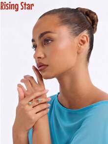 Boho Bohemian Style Wavy Asymmetrical Curve Artificial Turquoise Ring, Adjustable Open Ring For Women - Wavy Turquoise Ring - View 2
