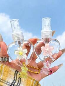 Cute Heart Refillable Spray Bottle,Sakura Decor & Bear Pendant,Perfume Decanting Bottles,Travel Toner Cosmetic Liquid Dispenser,Travel Accessories - Multicolor - View 4
