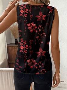 [Free Shipping]Elegant Vintage Floral Print V-Neck Tank Top For Women - Sleeveless, Button Detail, Perfect For Spring/Summer Casual Wear - Mixed - View 6