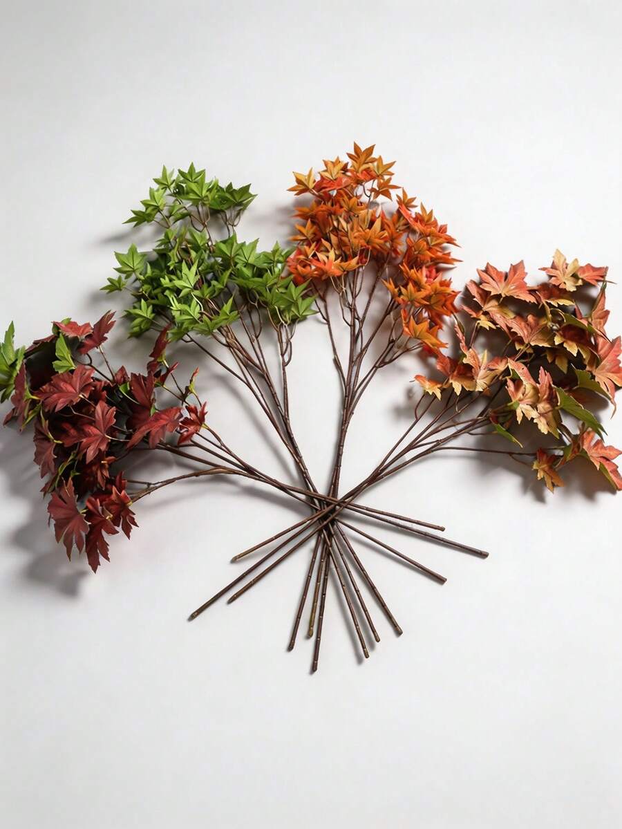 1/3/6Pcs Maple Leaf DIY Landscape Engineering Flower Arrangement Accessories Home Dining Table Vase Decoration, Indoor Kitchen Vase & Home Autumn Decorations - Small Maple Leaf Branch - Autumn Red - View 1