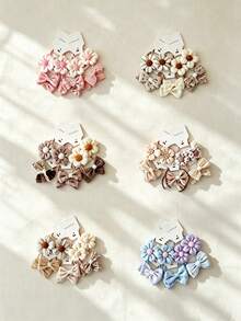 10pcs Vintage Floral Bow Fabric Hair Tie Pack - Multicolor - View 2