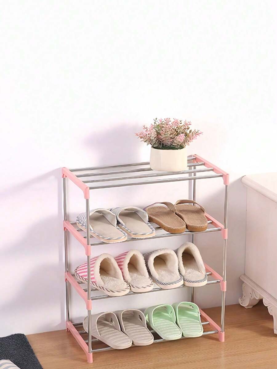 4-Tier Stainless Steel Multi-Layer Shoe Rack, With 3/4 Adjustable Shelves, Space-Saving Storage Unit, Suitable For Entryway, Dorm And Balcony, Rust-Resistant Metal Bookshelf/Shoe Rack, Perfect Gift For College Students And City Renters - Multicolor - View 1
