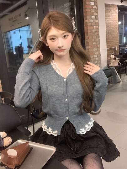 Autumn/Winter New Korean Sweet Casual Knit Sweater For Women, Date/Store Visit/Halloween/Christmas/New Year Atmosphere Outfit Outerwear/ Fall