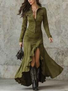 Women Midi Dresses - Green - View 2