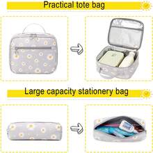 3pcs Set Fresh Chrysanthemum Girl & Boy Backpack, Tote Bag, Pencil Case For School And Daily Use - Grey - View 6