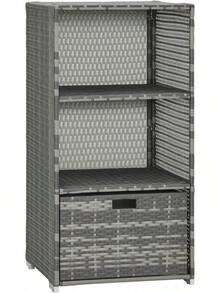 Valet Pool Towel Rack, Waterproof PE Plastic Rattan Wicker Storage Organizer, Indoor Outdoor Spa And Hot Tub Accessory Stand With Two Shelves And One Basket Drawer, Mixed - Grey - View 1
