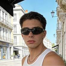 1pc Men's Glossy Wrap-Around Rectangular Fashion Glasses, Retro Thin Black Frame Travel Beach Daily UV Protection Fashion Glasses - Multicolor - View 2