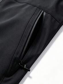 Jaket Kerah Baseball Pria AHTELB, Dua Kantong Resleting, Hitam Sporty, Musim Semi/Gugur - Hitam - View 3