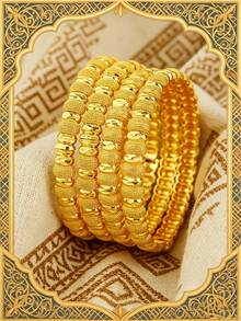 4pcs Bean Design Bracelets, Middle East Dubai Women's Fashion Bracelets, Arabic And African Wedding Gifts, Teacher Appreciation Gifts - Yellow Gold - View 2