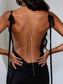 Cadena de espalda minimalista para mujer para fiesta en la playa, accesorio versátil para combinar con vestidos de verano, cadena corporal versátil - Plateado - Ver 3