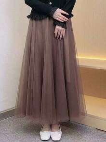 Women's High Waist Long Skirt, Available In Lake Blue, Pink, Dark Green, Blue Gray, Black, White, Red, Rose Red, Royal Blue, Yellow, Summer - Multicolor - View 16