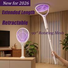 2 In 1 Extendable Electric Bug Zapper Racket With Purple Light Lure USB Rechargeable 3 Layer Mesh For Indoor Bedroom Patio Camping Backyard Use - A - View 3
