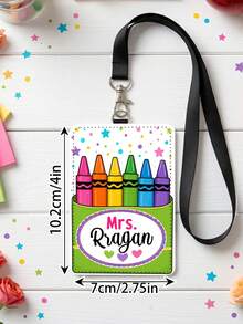1pc Custom Teacher Name ID Badge Holder Lanyard,Personalized Pencil Apple Bow Crayon Doodle Card Sleeve,Teacher Appreciation Gift,Back To School Gift - Multicolor - View 3