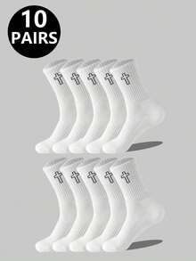1/5/10/20 Pairs Unisex Cross Sports Socks, Casual Minimalist Style Suitable For Dating And Sports Wear - Multicolor - View 12