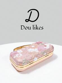 1件裝亮片刺繡晚宴包，花卉亮片與刺繡設計，高階訂婚手拿包，適合旗袍/晚禮服，附金屬鏈條，優雅女士風格，適用派對、婚禮、畢業舞會、晚餐/宴會，完美搭配女款畢業舞會禮服、畢業舞會配件、亮片洋裝、閃亮洋裝、女士優雅禮服 - 粉色 - 查看 7