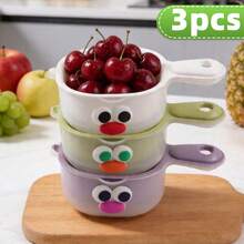 1/3pcs Double Layer Colander With Handle, Mini Cute Stackable Fruit Strainer (With 3D Cartoon Stickers), Thickened 2-In-1 Design, Multi-Functional Use, Available In White, Green, Purple, Perfect For Home Fruit Washing And Fruit Platter - One Size - View 9