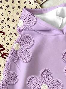 Young Girl Cartoon Pattern Warm Hooded Sweatshirt - Purple - View 3