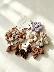 10pcs Vintage Floral Bow Fabric Hair Tie Pack - Multicolor - View 3