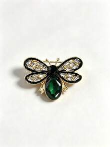 1pc Fashionable Hollow Rhinestone Bee Insect Brooch, Suit Decoration Accessory - Green - View 4