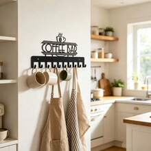 American Style COFFEE BAR Iron Coffee Cup Hooks, Wall-Mounted Multi-Hook Storage Rack, Home Kitchen Restaurant Apron & Utensil Organizer, Commercial Cafe Bar Creative Metal Wall Decor Hooks, Mug Hanging Rack, Home Decor - View 5