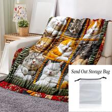 1pc Cat Flannel Blanket, Novel Flannel Blanket, Soft And Comfortable For Nap, Office, School, Home, Picnic, Travel, Gift - Mocha Brown - View 12