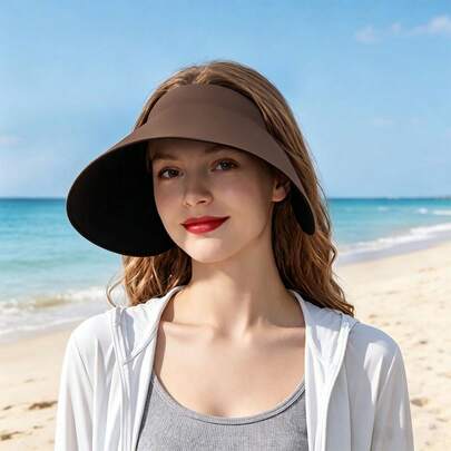 1pc Women Sun Hat, Wide Brim Full UV Protection, Lightweight Face-Slimming Style. Seamless Rollable, Adjustable Strap, Breathable Hollow Top, Fits All Heads. Great For Beach, Travel, Commute, Picnic, Multiple Colors Available.