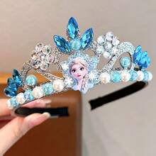 1pc Disney Frozen Elsa Crown Hairband, Blue Rhinestone & Pearl Headband, Spring/Summer Performance Costume Photography Prop - Multiple Styles - View 8