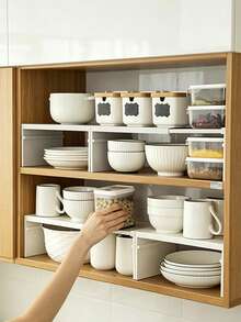Expandable Kitchen Storage Rack, Bowl And Plate Layered Organizer, Countertop Cabinet Shelf, Layered Rack, Spice Rack, Desktop Storage Rack, Shoe Rack, Multi-Purpose, Disposable Slouchy Cloth, Adjustable Closet Shelf Divider - Expandable Storage Rack, Suitable For Wardrobe, Bathroom, Kitchen - No Drilling Required, Easy Installation, Comes With Adhesive Pads - Multi-Purpose Divider System, Kitchen Supplies, Kitchen Accessories, Kitchen Tools - Multicolor - View 7