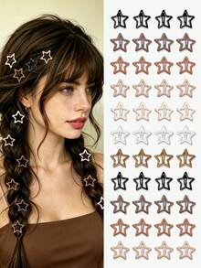 10/30/50/100pcs/Set Y2K Colorful Oil Drop Star Hair Clips, Sweet Hair Accessories - Suitable For Girls And Women, Daily Essential - Multicolor - View 14