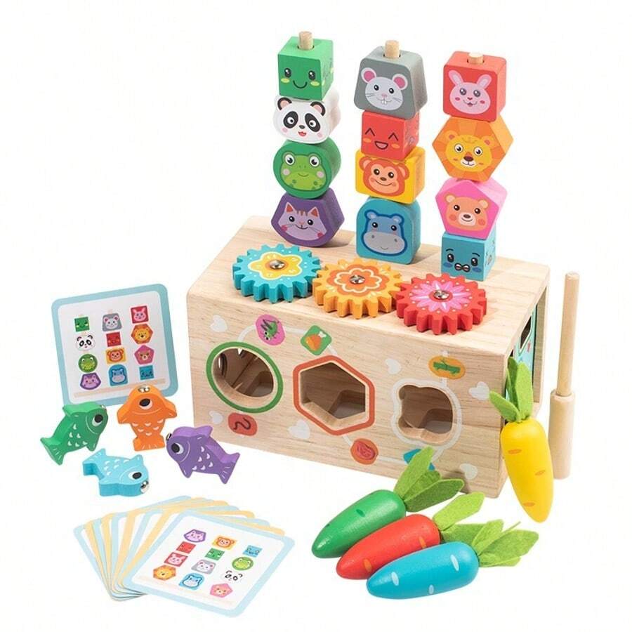 Montessori Multi-Function Animal & Fruit Stacking Toy, Carrot Pulling Intelligence Box, Hand-Eye Coordination Training Educational Early Learning Toy For Kids