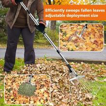Rastrello da giardino in metallo a 18 denti, rastrello per foglie lungo 213 cm con testa estensibile 20-40 cm, spazzola rastrellante per foglie con manico, adatto per cortili, prati, arbusti e aiuole - argento - Visualizzare 6