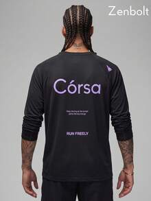 Kaos Lengan Panjang Leher Bulat Pria Zenbolt, Desain Jahitan Raglan, Cetak Logo Huruf di Dada, Potongan Slim Relaxed untuk Pakaian Kasual Sehari-hari - Hitam - View 5