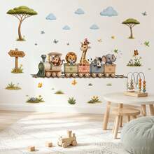 Jungle Animal Wall Decal Set - Jungle Train Wall Decal, Removable Vinyl Animal Wall Mural For Nursery, Playroom, Bedroom, Kids Room Decor - Animal Train Wall Decal - View 6