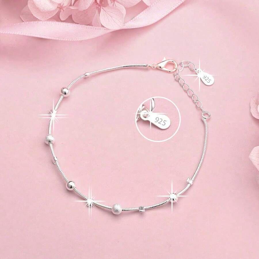 Mặt dây chuyền bạc 925, dây hạt mờ tối giản, trang sức thời trang unisex, thích hợp làm quà tặng đám cưới, tiệc tùng, Giáng sinh, sinh nhật. - Bạc 6 - Xem 1