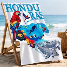 1pc Island Style Parrot & Coral Fish Microfiber Beach Towel, Soft Absorbent Lightweight Towel, Suitable For Adults And Teens, Perfect For Beach, Travel And Swimming Beach Blanket - Multicolor - View 4