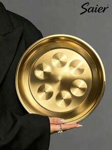 6pcs/3pcs/1pc Gold Round Patterned Stainless Steel Dinner Plate Set, 25cm/9.8in Size, Multi-Piece Combination, Luxury Holiday Banquet Atmosphere, Suitable For Daily Restaurant Kitchen Food Display, Restaurant Gathering, Outdoor Dining, Party, Kitchen Utensils, Easy Storage, Ramadan, Wedding, National Day, White Day - Multicolor - View 1