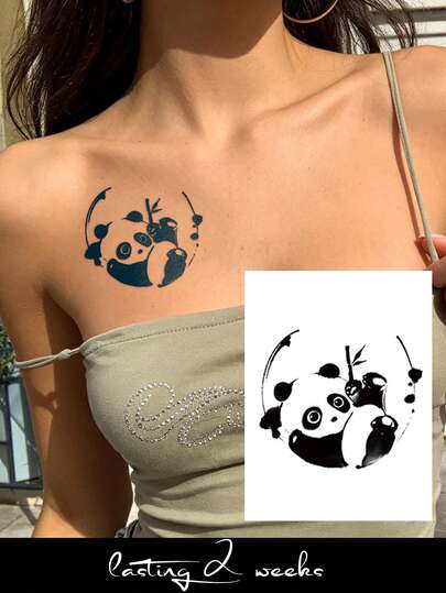 Herbal Juice Semi-Permanent Tattoo Sticker Panda Bamboo Small Pattern 14 Days No Fading Music Festival Party Gift Arm Shoulder Neck Collarbone Back Body Temporary Tattoo Sticker 1pc/Pack